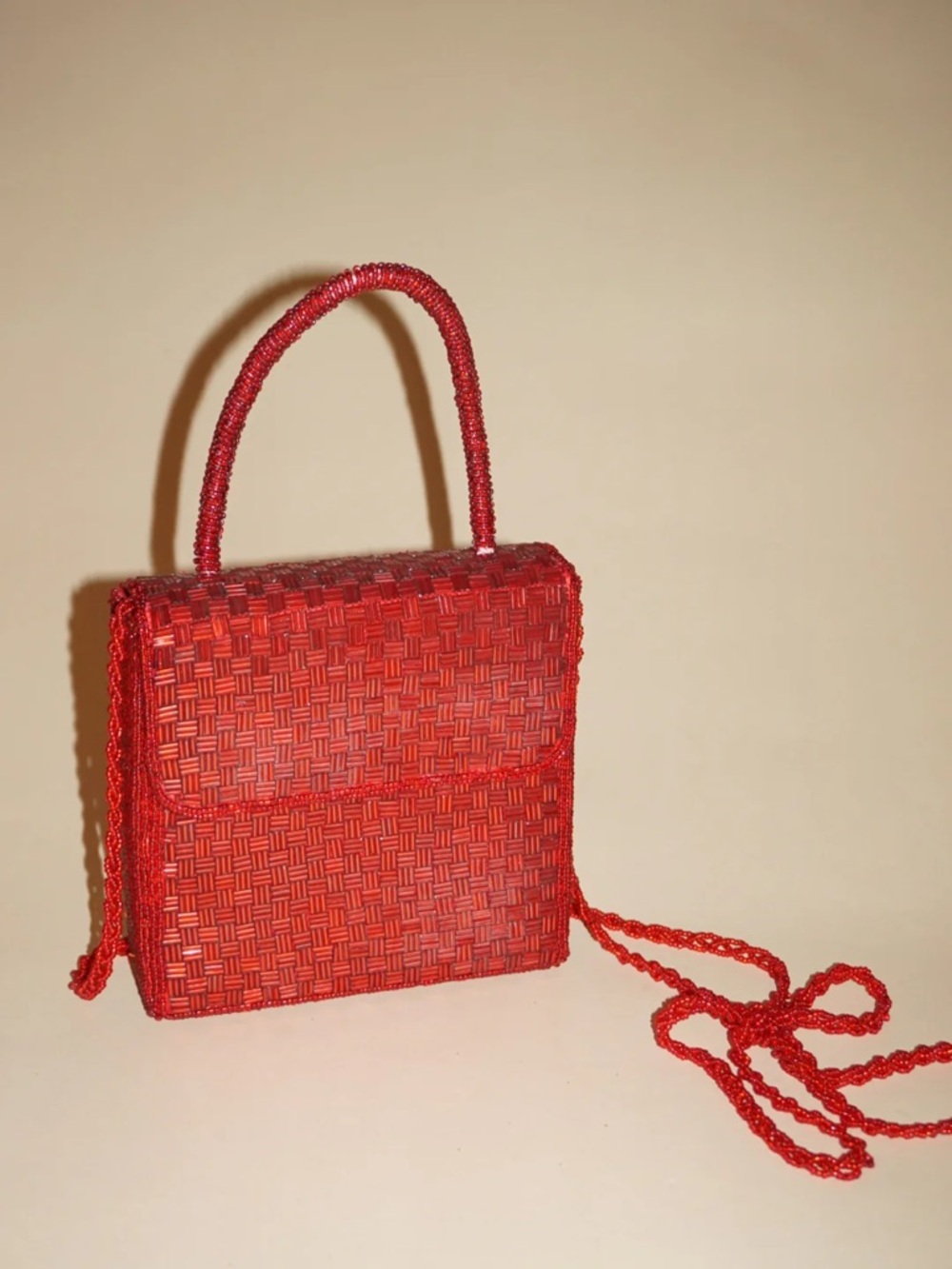 Vintage Ermo Red Beaded Top Handle Bag